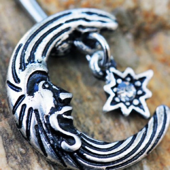 Vintage Moon and Star Belly Button Ring - Picture 2 of 2